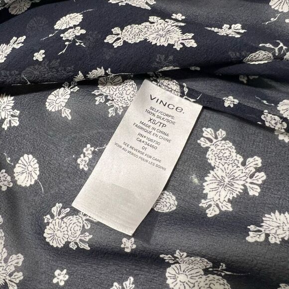 Vince Silk Blouse Size XSmall Sheer Calico Floral Print - Picture 12 of 12